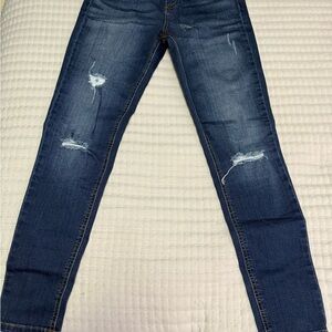 Women's Distressed Dark Blue Skinny Jeans